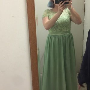 Long light mint prom dress corset back